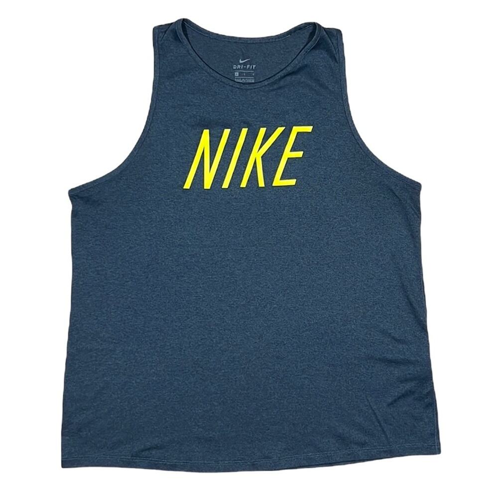 Nike DriFit Logo Teal Blue Green Yellow Athletic Tank Top Womens Size Large